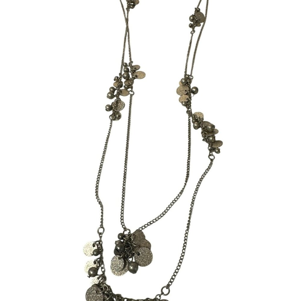 Layered Gold-Tone Necklace With Textured Discs Beads Chain Jewelry Boho Station